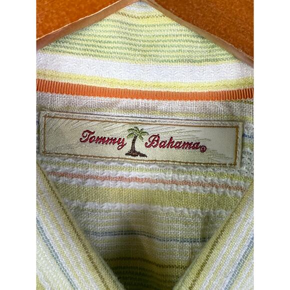 Tommy Bahamas Multi Striped Pattern Button Up Linen Blend Vacation Shirt Large - Picture 3 of 9